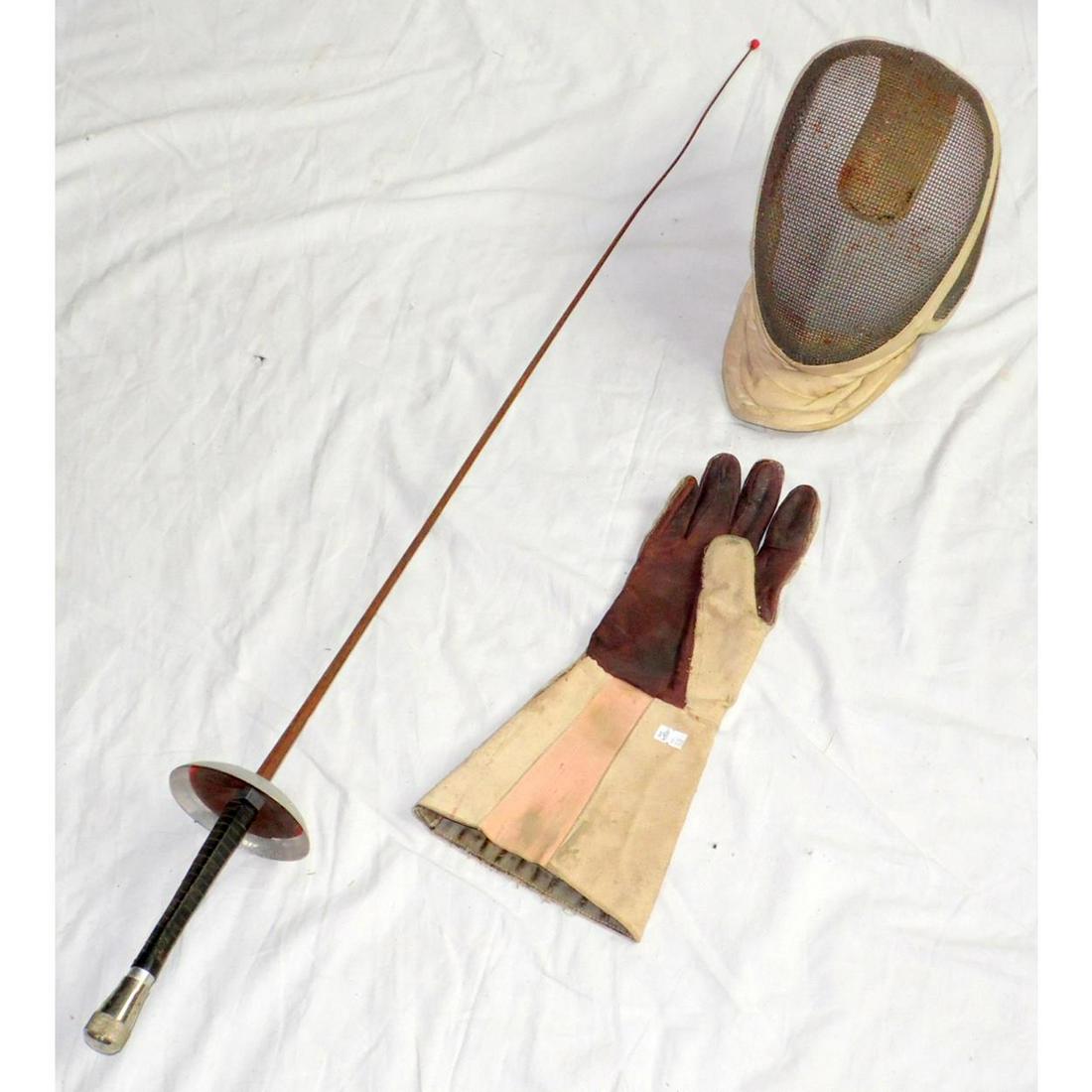 Leon Paul Fencing Mask,Fencing Glove and Foil: Vintage Leon Paul Fencing Mask,Fencing Glove and Foil. (3 Items)