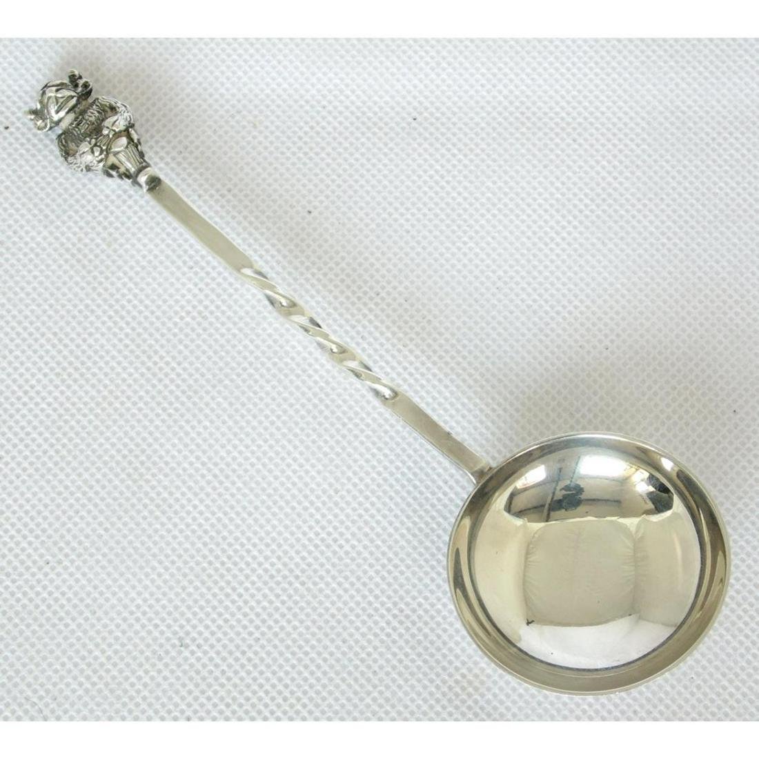 Edwardian Silver Serving Spoon with Devil Finial: Edwardian Silver Serving Spoon with Devil Finial and Rat Tail Bowl by J.U & S. Hallmarked Birmingham 1910. Lemgth 5.75 in