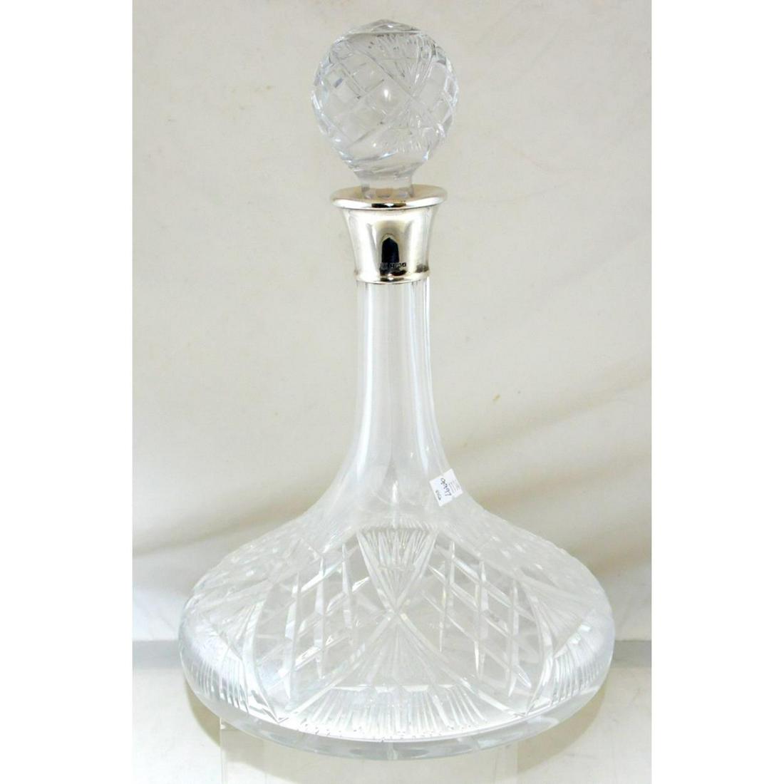 Sterling Silver Mounted Cut Crystal Ships Decanter (1 of 1)