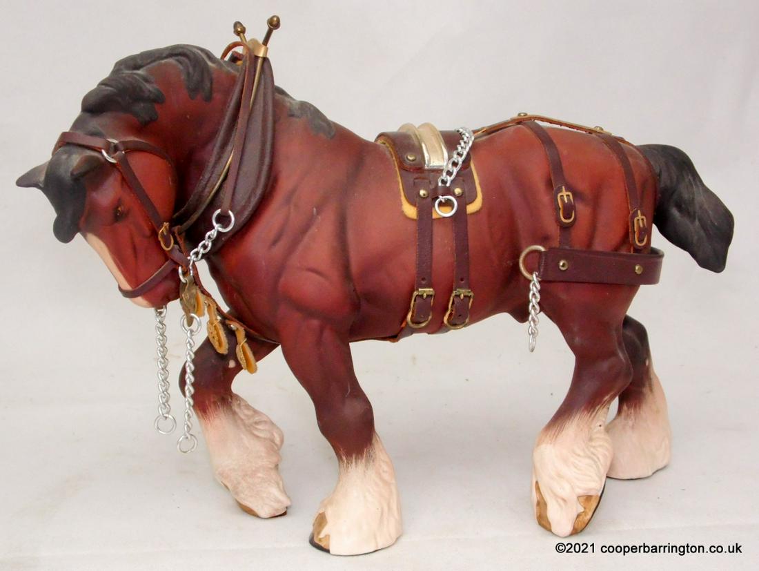 Beswick Harnessed Action Shire Horse: Beswick Harnessed Series Large Action Shire Horse 2578 Brown Matt 1978-1982.