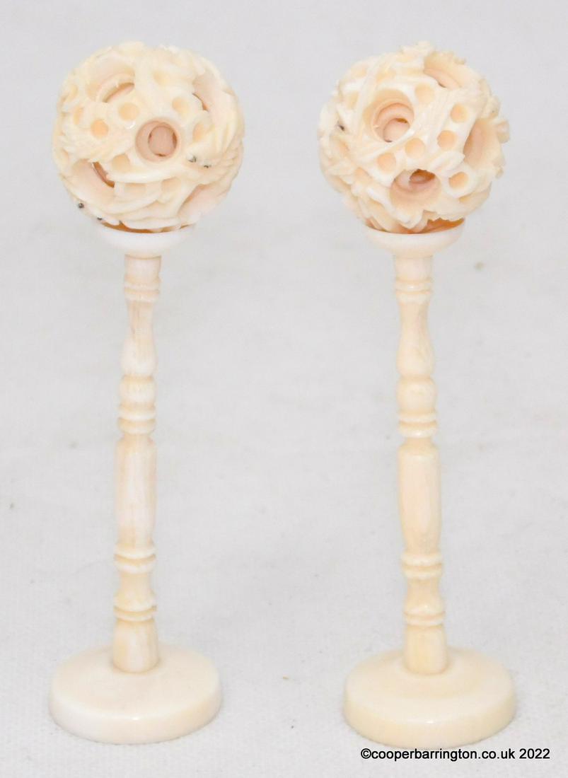 A Pair of Chinese Antique Puzzle Balls on Stands (1 of 6)