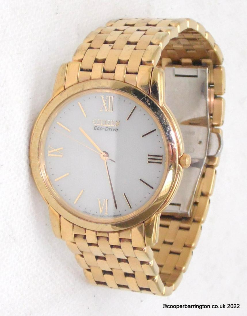 Mens Citizen Eco Drive Gold Tone Wristwatch: Mens Citizen Eco Drive Gold Tone Wristwatch. Working order.