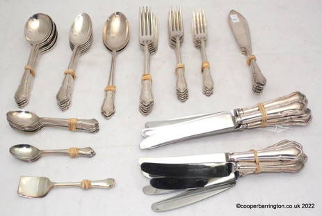 Slack & Barlow Dubarry 62 Piece Cutlery Service.: Slack & Barlow Sheffield 'Dubarry' Silver Plated 62 Piece Cutlery Service.