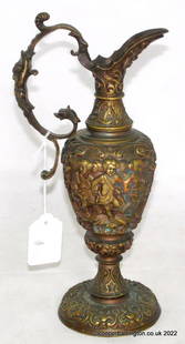 Antique Continental Decorative Bronze Ewer: Antique Continental Decorative Bronze Ewer. Circa 1900. Depicting very busy Bacchanalian putti dancing. Height 27 cm.