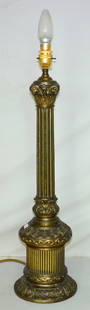 Large Antique Brass Corinthian Column Lamp: Large Antique Brass Corinthian Column Lamp c.1900's. Working Order. Height 24 inches.