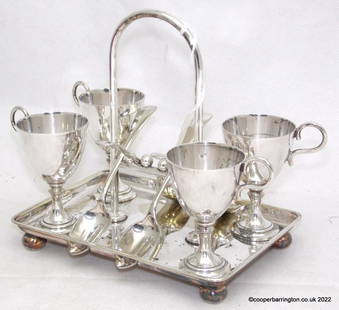 Nice Victorian Daniel & Arter Egg Cup/Spoon Stand: Nice Victorian Daniel & Arter Birmingham Silver Plated Egg Cup & Spoon Stand. Circa 1850-1899.