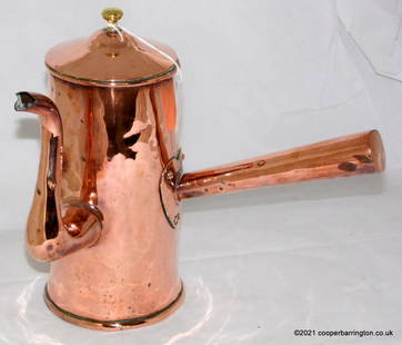 Antique Georgian Copper Coffee Pot.: Antique Georgian Copper Tavern Coffee Pot witrh Side Handle. Early 19th Century. Of seamed construction, retaining itâ€™s original side handle with heart shaped mount. The cover hinge in