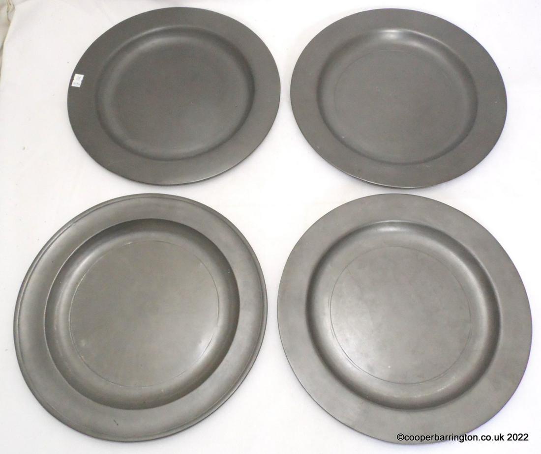 A Good Set of Four 19th Century Pewter Plates (1 of 5)