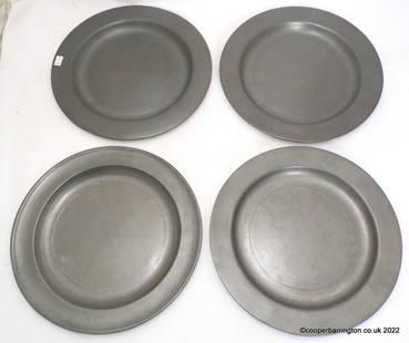 A Good Set of Four 19th Century Pewter Plates: A Good Set of Four 19th Century Pewter Plates,London Touch Marks. Diameter 12 Inches. (4 items)