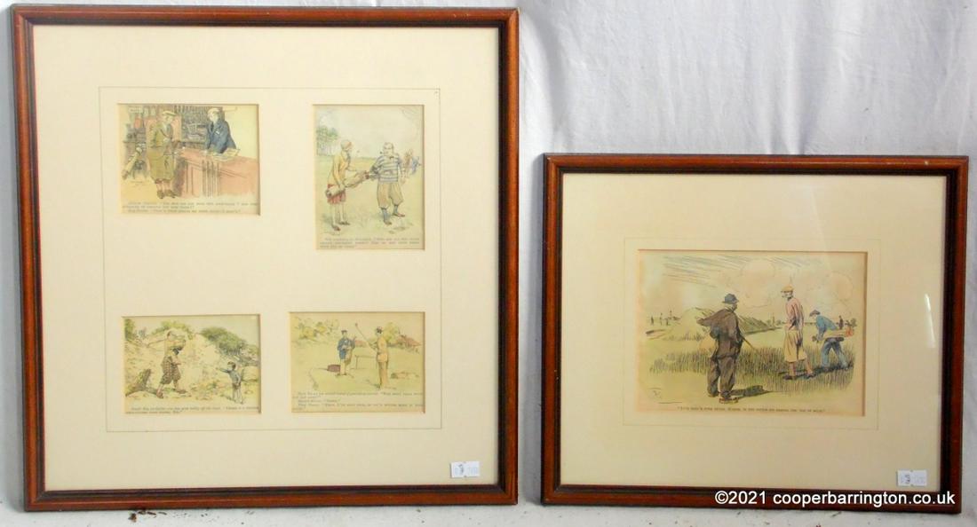 Vintage Punch Magazine Hand Coloured Golf Cartoons (1 of 2)