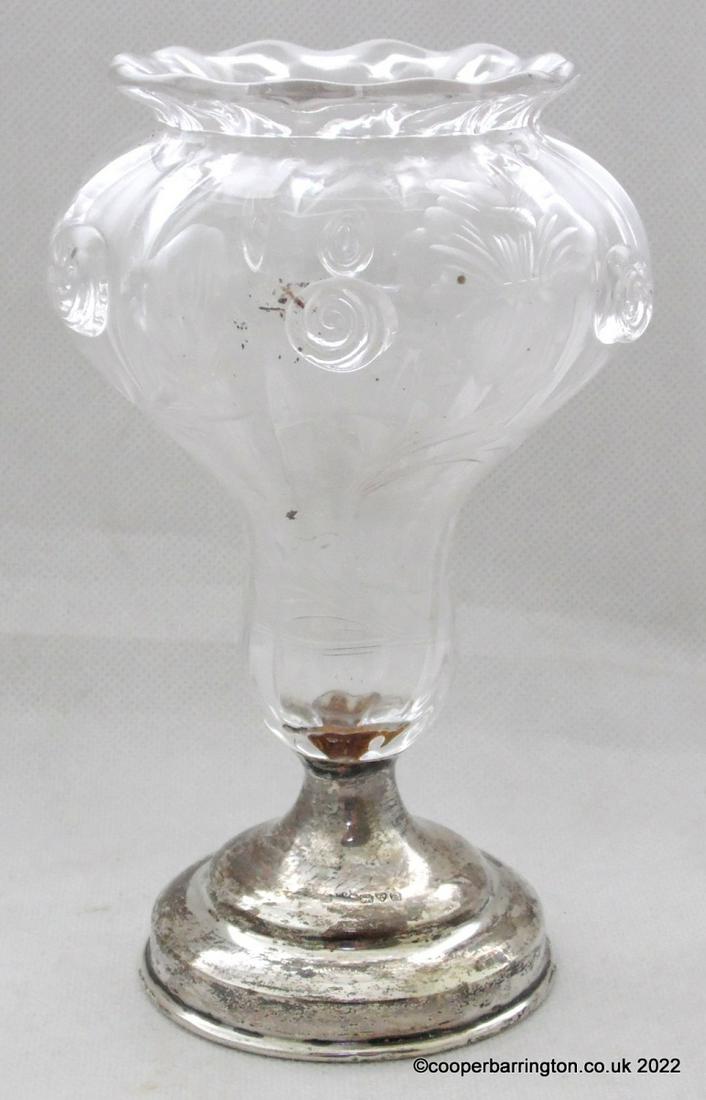 Edwardian Art Nouveau Engraved Crystal/Silver Vase (1 of 2)