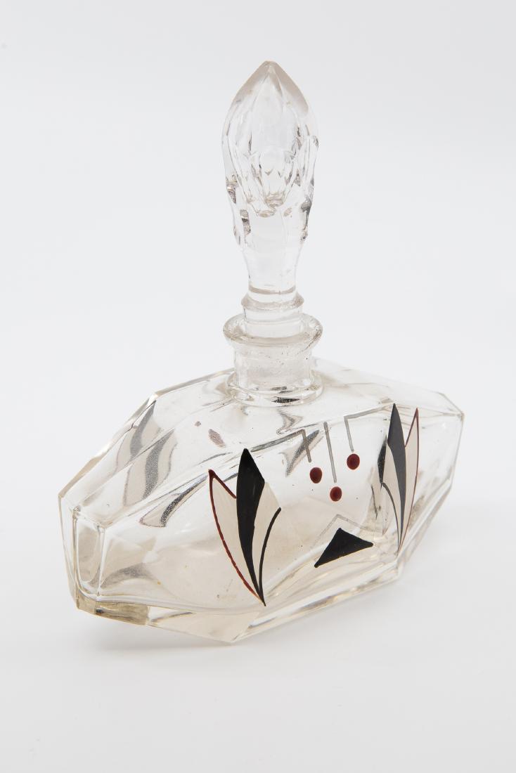 Two Piece Art Deco Vanity Set: 2 piece glass art deco enamelled glass vanity set