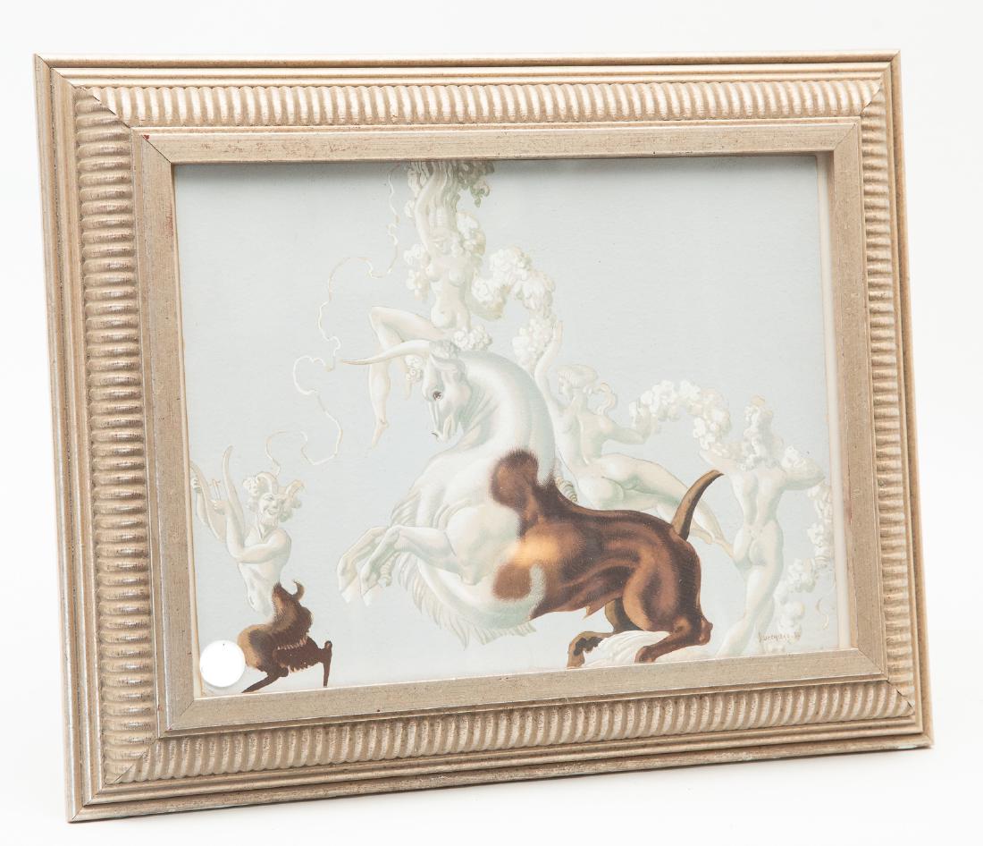 Andre Durenceau "Europa" Art Deco Gouache: Andre Durenceau gouache depicting the myth of Europa and the Bull, 1930's. 12.5"x15.5"