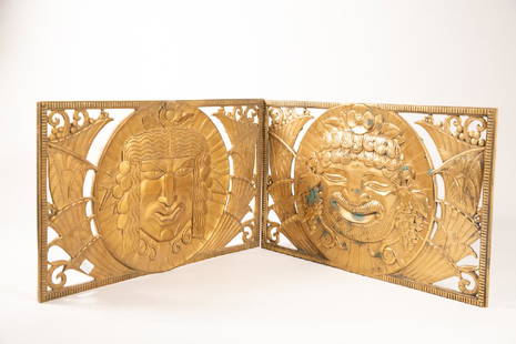 Art Deco Brass Archetectural Panels: Pair of art deco architectural brass panels. Circa 1935. 11.5x18.5