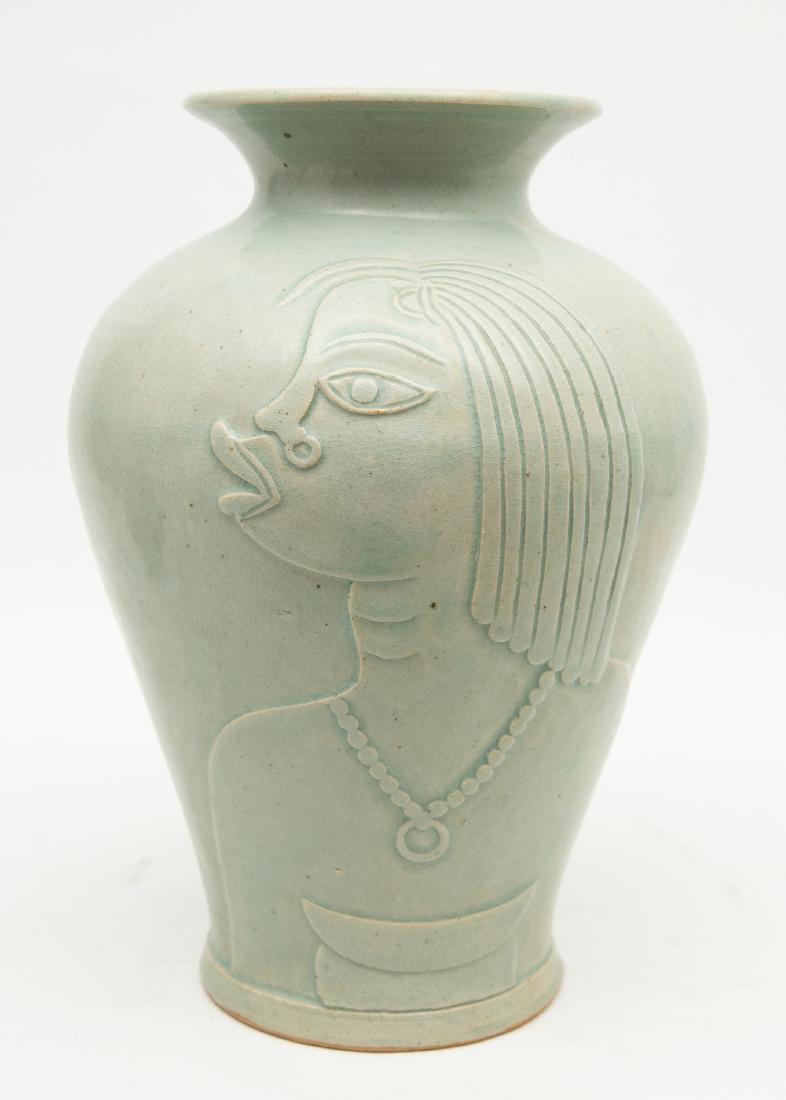 Rene Buthaud Ceramic Vase: Monumental Rene Buthaud signed art deco ceramic vase circa 1935. 14.5" Height x 12.5" Diameter