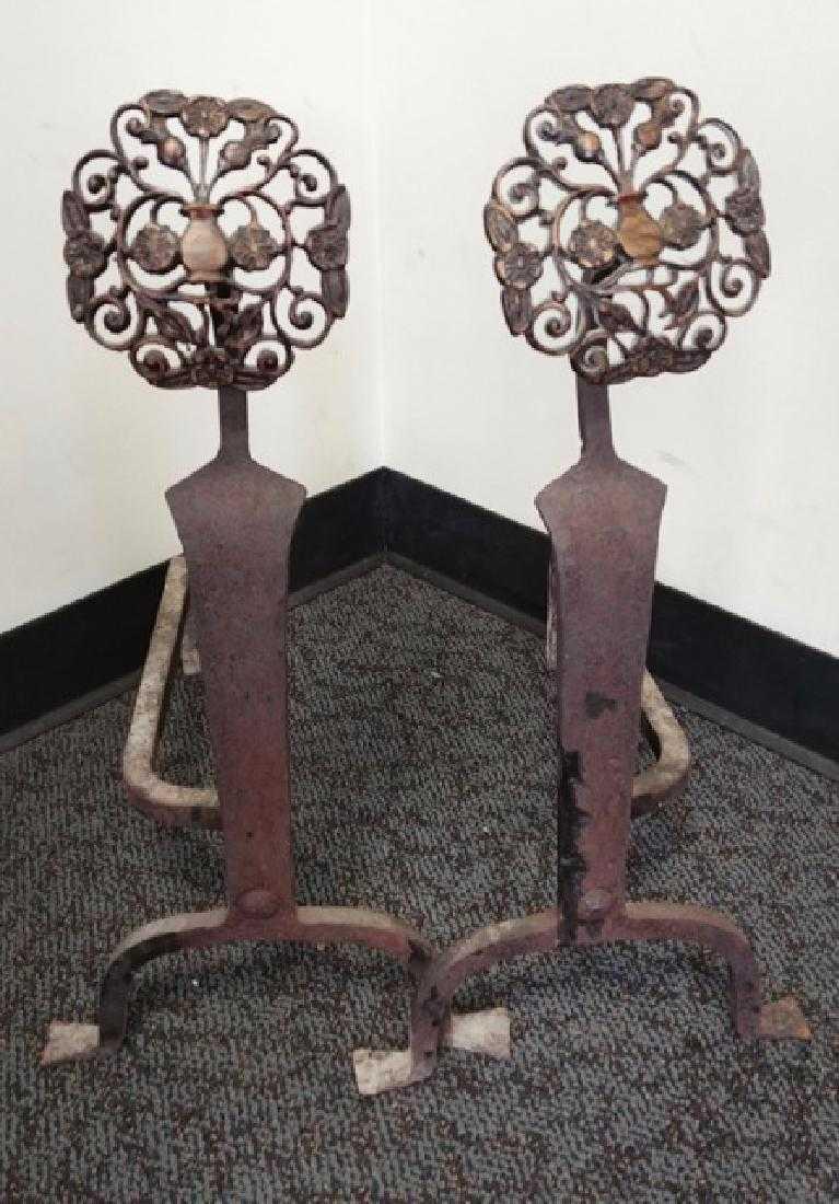 Pr. of Bronze Sunflower Andirons (1 of 6)