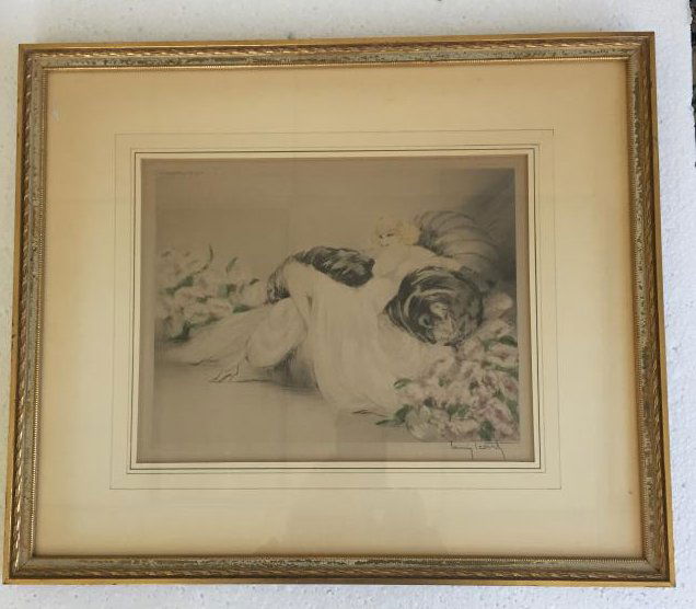 Original Louis Icart pencil signed etching, Peonies (1 of 3)