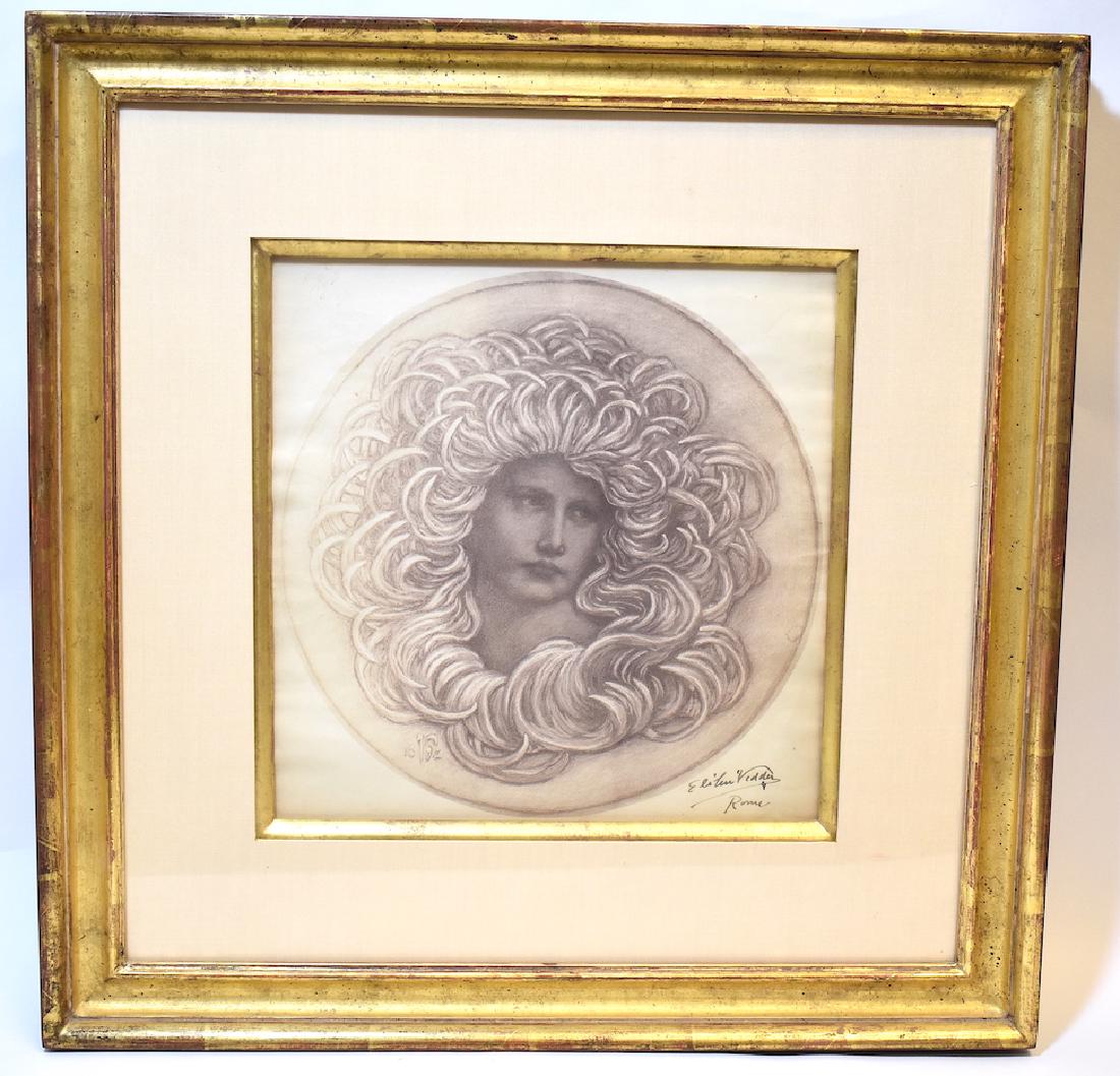 Flowing hair wood cut sgd. Elihu Vedder: Early 19th C. framed woodcut "flowing hair" signed Elihu Vedder dated 1892 19"x 19"