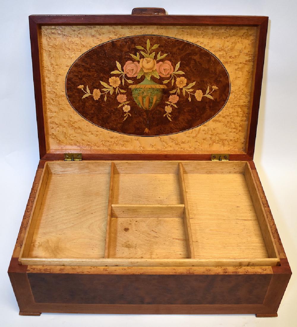 Ca. 1900 French birds eye maple inlaid sewing box: Ca. 1900 French birds eye maple inlaid sewing box 6"h x 17"w x 11"d