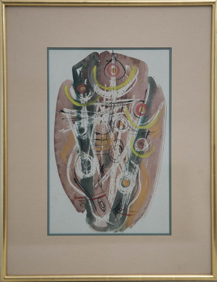 Konrad Cramer Mid Century Watercolor painting: Konrad Cramer signed mid century abstraction watercolor on paper 1951, 21" x 27"