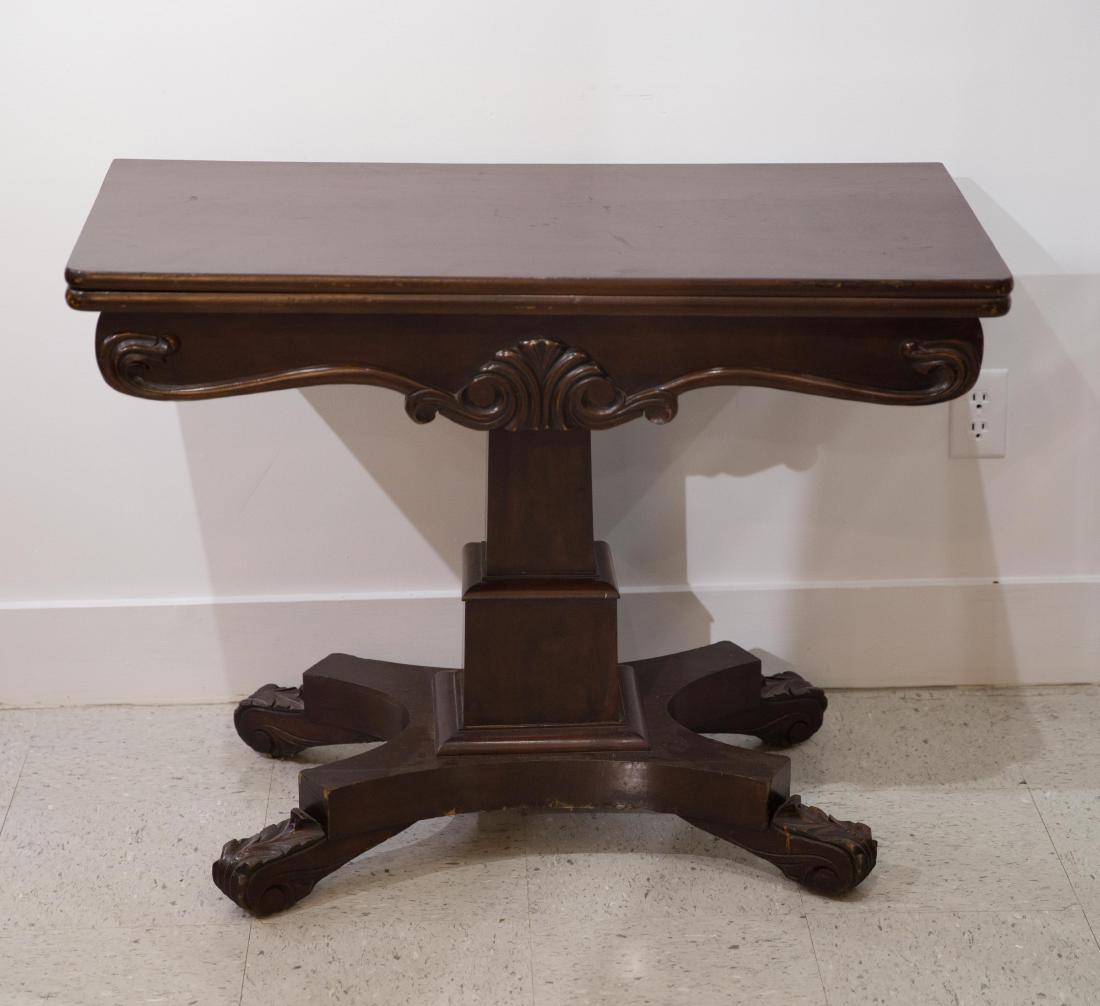 Rectangular Mahogany Side Table: Rectangular Mahogany side table with carved feet and tilt top Approx Closed/29"Hx38"Wx18.5"D/open/ 37"Dx38"Wx28"H