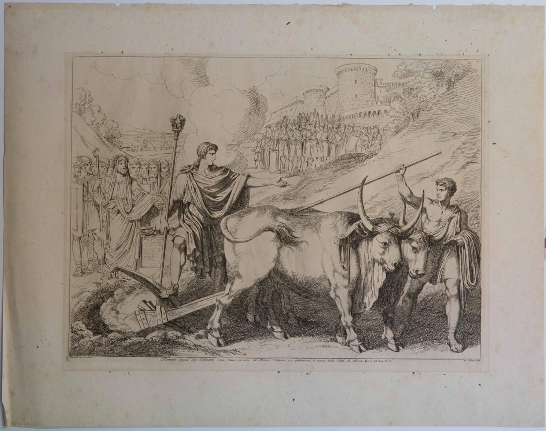 History Of Rome Etching: Etching on woven paper depictiong the history of Rome by Bartolomeo Pinelli 1816. Approx 22"x17"