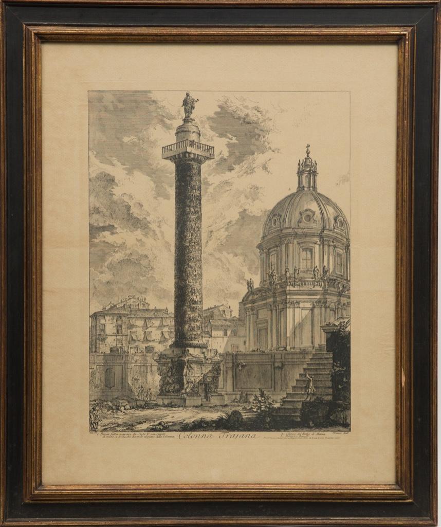 Giovanni Battista Piranesi 18th Century Etching: Depiction of Trajens Column Roman architecture etching by Giovani Piranisi 18th century approx 25" x 32"