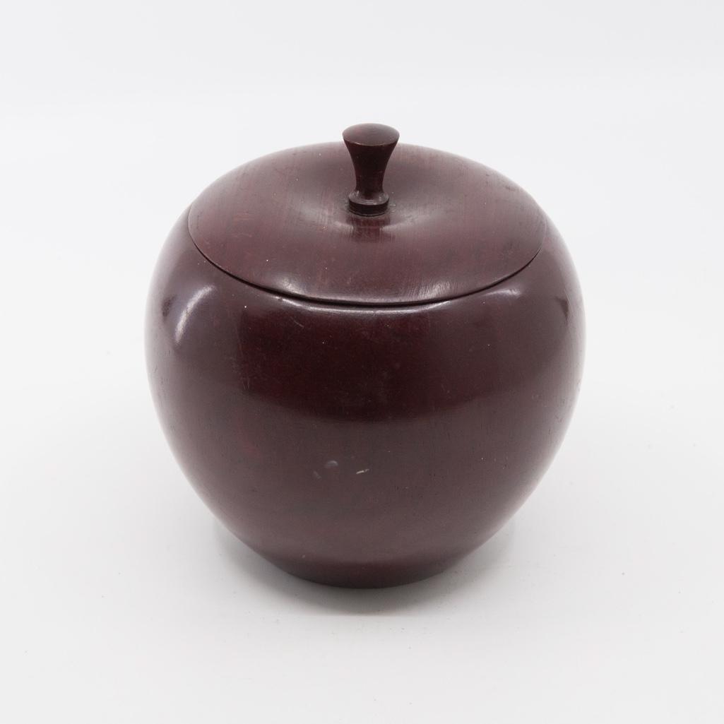 Antique Apple Shaped Carved Tea Caddie (1 of 2)
