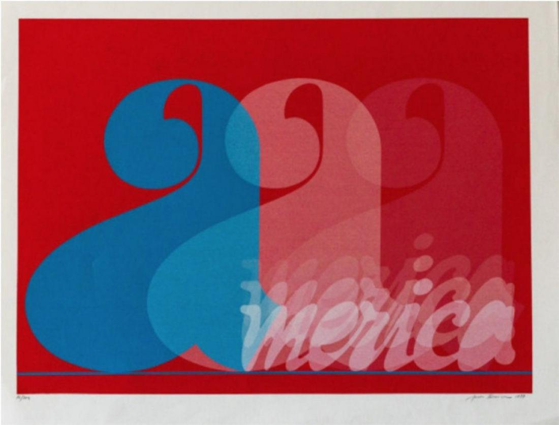 Jack Brusca America: Artist: Jack Brusca Title: America Year: 1977 Dimensions: 22 in. by 33.5 in. Edition: From the limited edition of 200 Medium: Seilkscreen Condition:<
