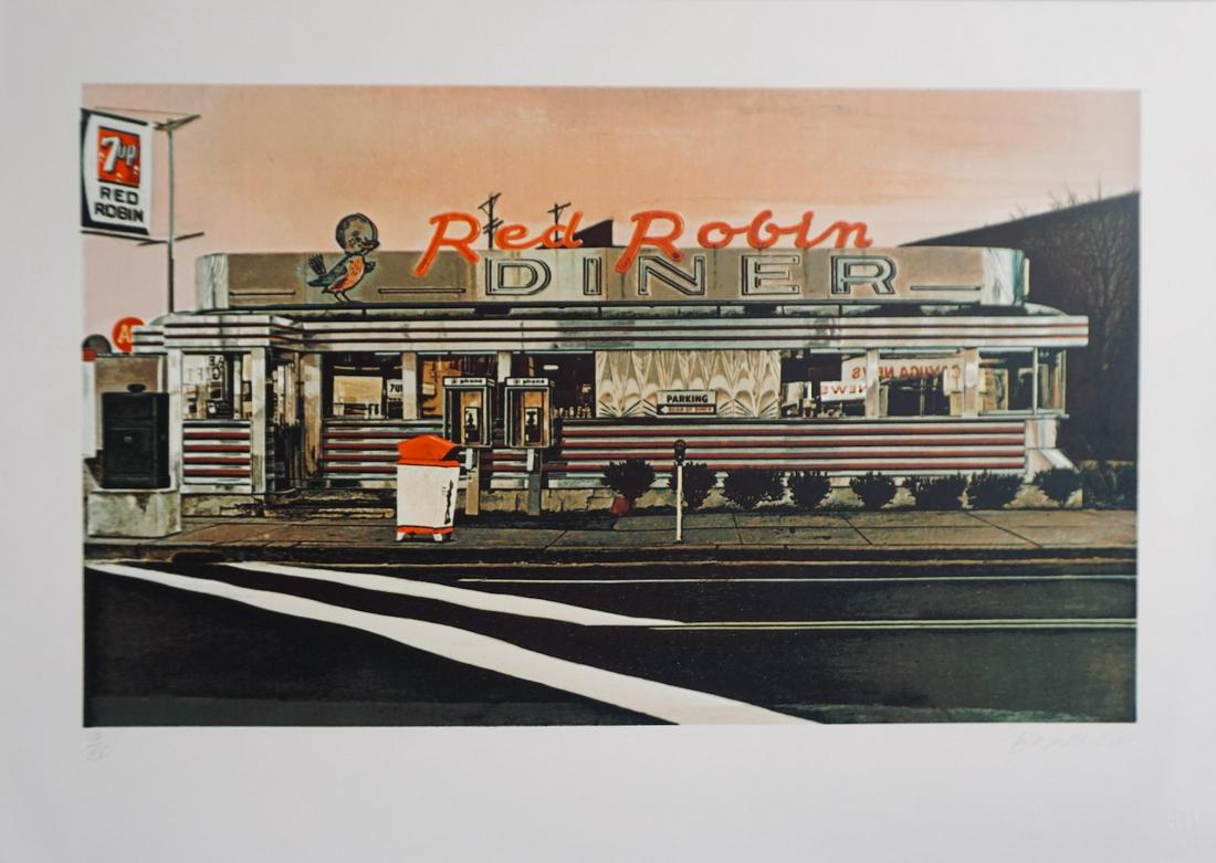 John Baeder Red Robin: Artist: John Baeder Title: Red Robin Year: 1980 Dimensions: 30 in. by 21.25 in. Edition: 84/250 Medium: Screenprint Condition: Excellent