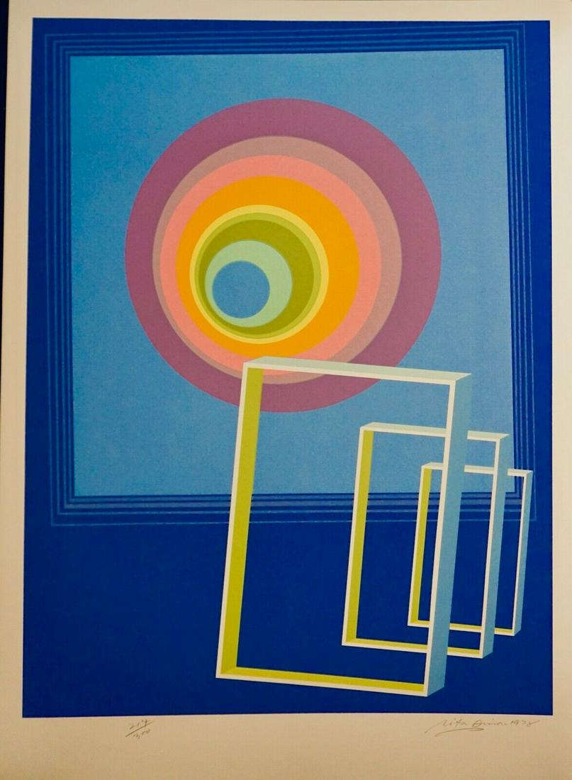 Rita Simon Spacescape: Artist: Rita Simon Title: Spacescape Year: 1978 Dimensions: 26 in. by 36 in. Edition: From the limited edition of 300 Medium: Screenprint Condition:<