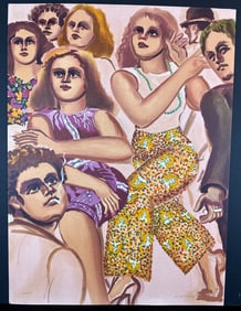 Lester Johnson Group Scene Slacks Hand Signed Lithograph