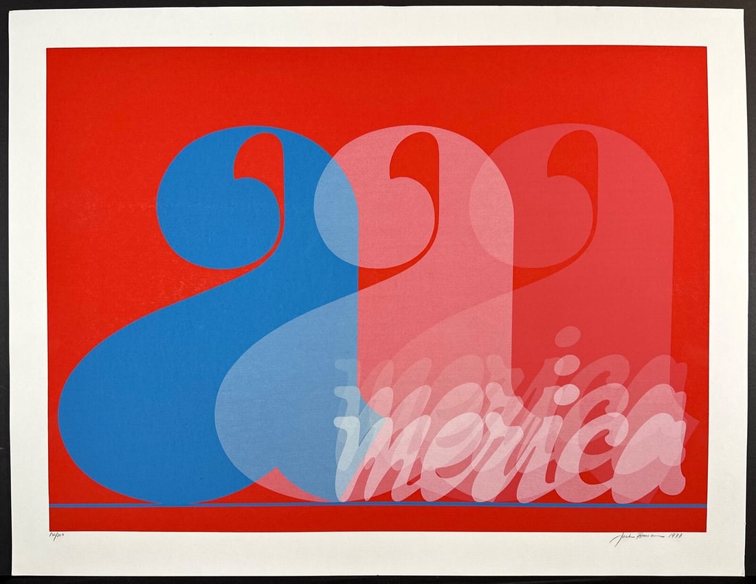 Jack Brusca America Hand Signed Silkscreen: Artist: Jack Brusca Title: America Year: 1977 Dimensions: 22 in. X 33.5 in Edition: From the edition of 200 Medium: Silkscreen on Paper Signature: Hand Signed by Jack Brusca Condition: Excellent