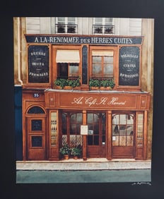 Andre Renoux Cafe St. Honore Hand Signed Serigraph Photorealsim
