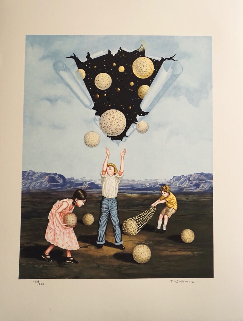 Tito Salomoni Catch A Star Hand Signed Lithograph: Artist: Tito Salomoni Title: Catch a Star Year: 1980 Dimensions: 23 in. X 29 in. Edition: From the edition of 200 Medium: Lithograph on Paper Signature: Hand Signed by Tito Salomoni Condition: Excelle