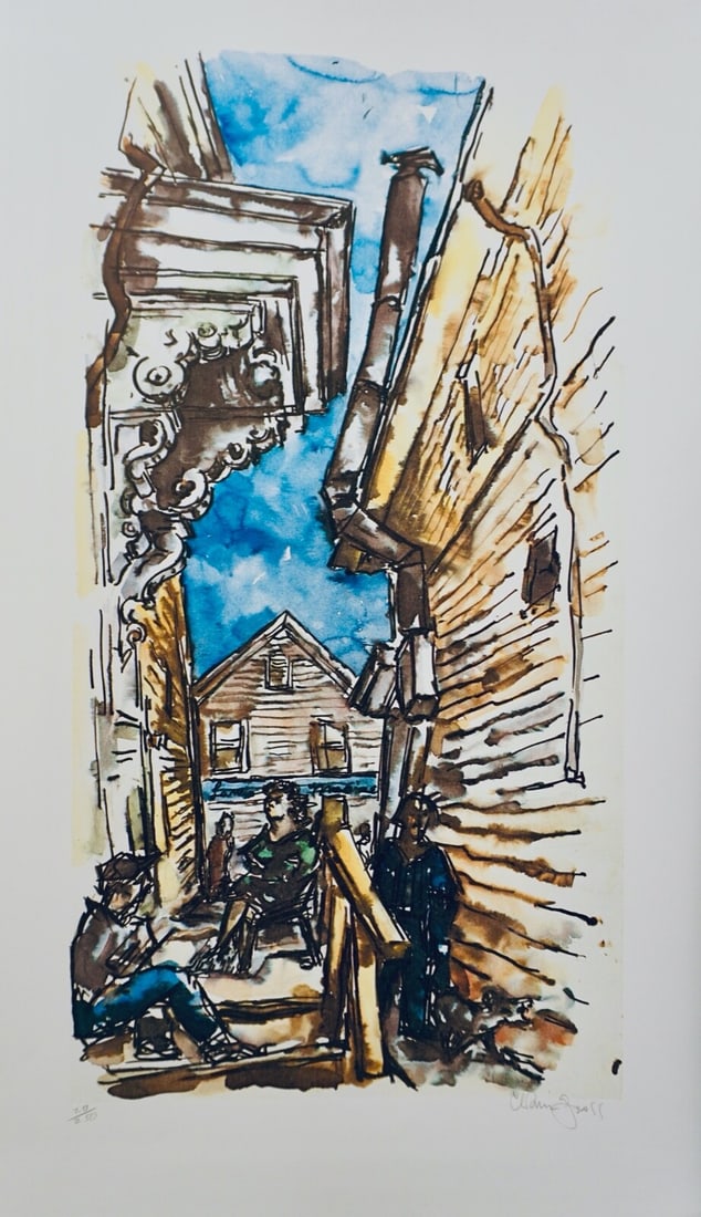 Chiam Gross New England Street Scene Hand Signed Lithograph: Artist: Chiam Gross Title: New England Street Scene Year: 1979 Dimensions: 17 in. X 30 in Edition: From the edition of 250 Medium: Lithograph on Paper Signature: Hand Signed by Chiam Gross