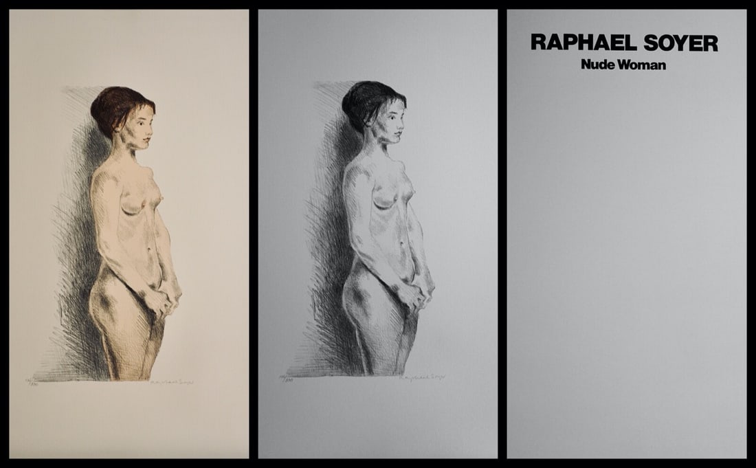 Raphael Soyer Nude Woman 2 Piece Hand Signed Suite: Artist: Raphael Soyer Title: Nude Woman Portfolio Dimensions: 21.5 in. X 29.5 in each Edition: From the edition of 300 , matched numbered Medium: 2 lithographs on paper. 1 printed in color and 1 in bl