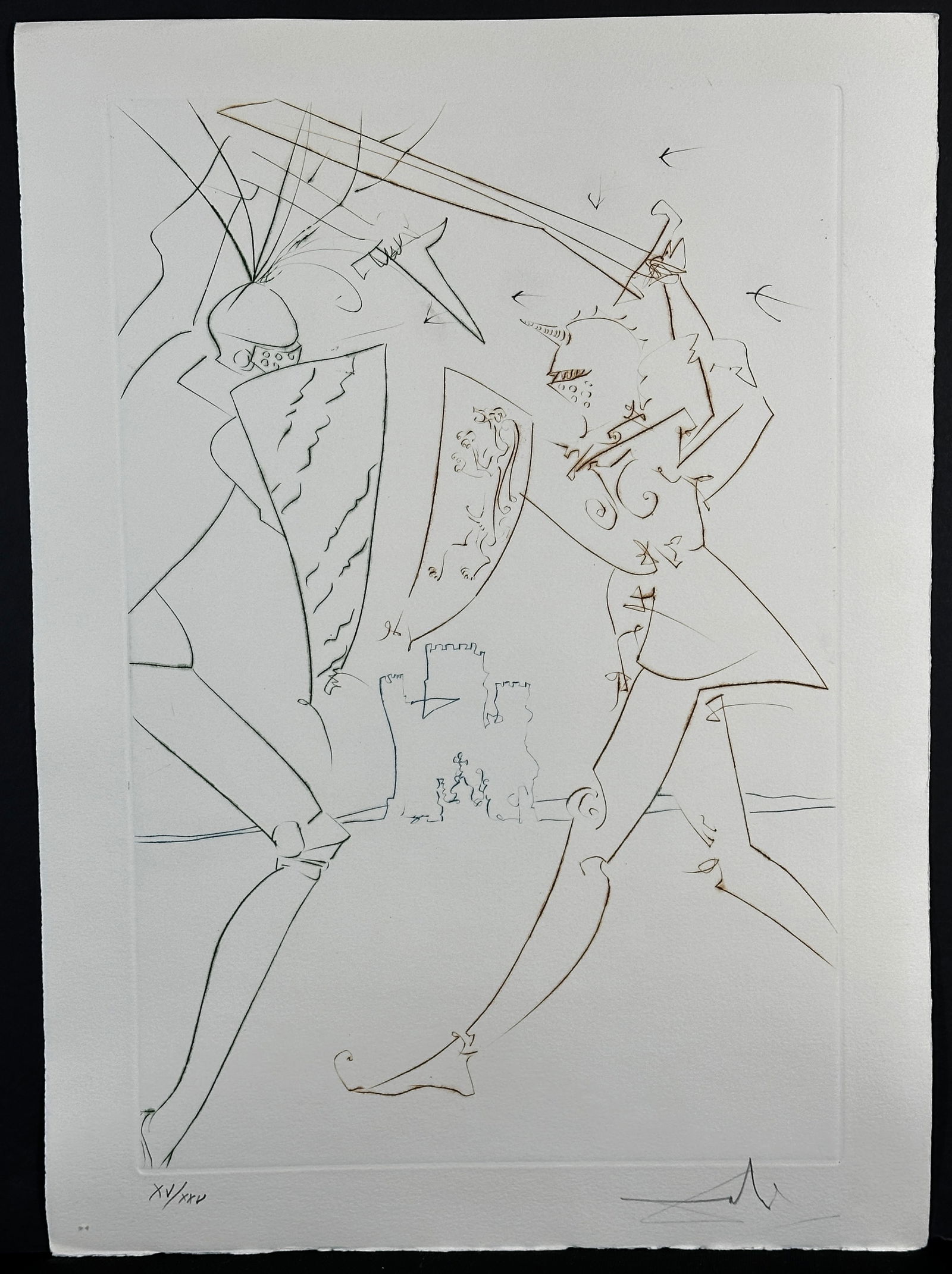 Salvador Dali La Quete du Graal The Pass of Gadalore Hand Signed Etching: Artist: Salvador DALI Title: La Quete du Graal The Pass of Gadalore Year: 1975 Dimensions: 13 in. X 18 in Edition: XV/XXV Medium: Etching on Paper Signature: Hand Signed by Salvador DALI