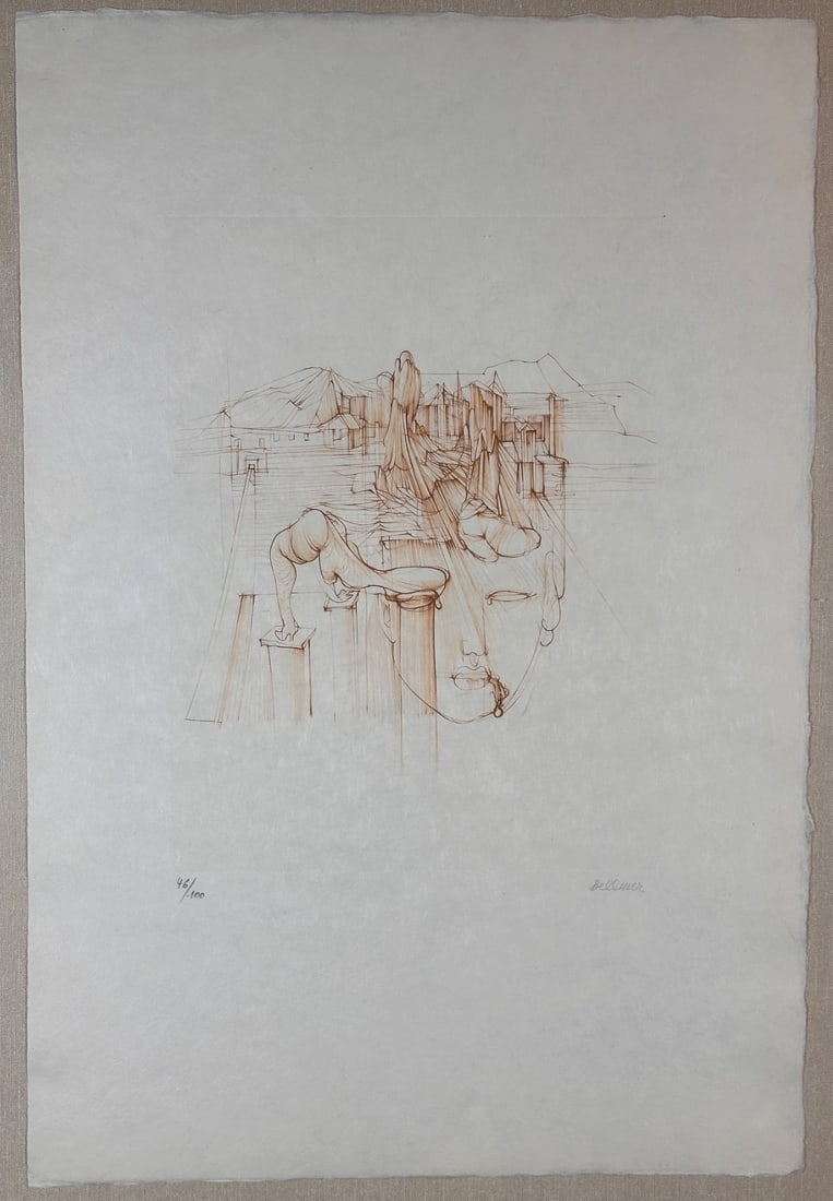 Hans Bellmer L’Usine Hand Signed Etching: Artist: Hans Bellmer Title: L’Usine Dimensions: 15 in. X 22 in. Edition: 46/100 Publisher: Collections Argillet Medium: Etching on Japon Paper Signature: Hand Signed by Hans Bellmer Condition: