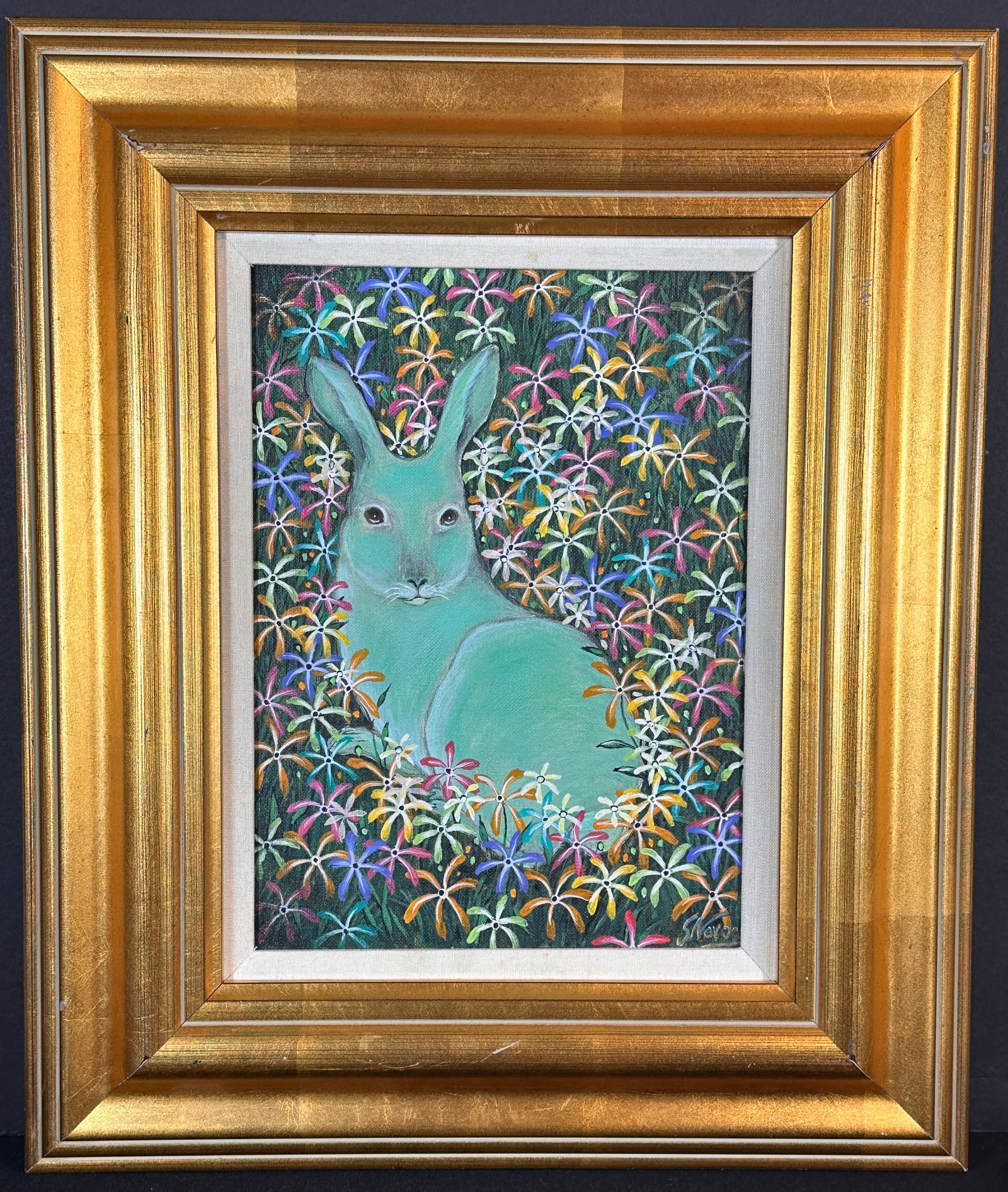 Gustavo Navoa Green Rabbit Original Acrylic on Board (1 of 4)