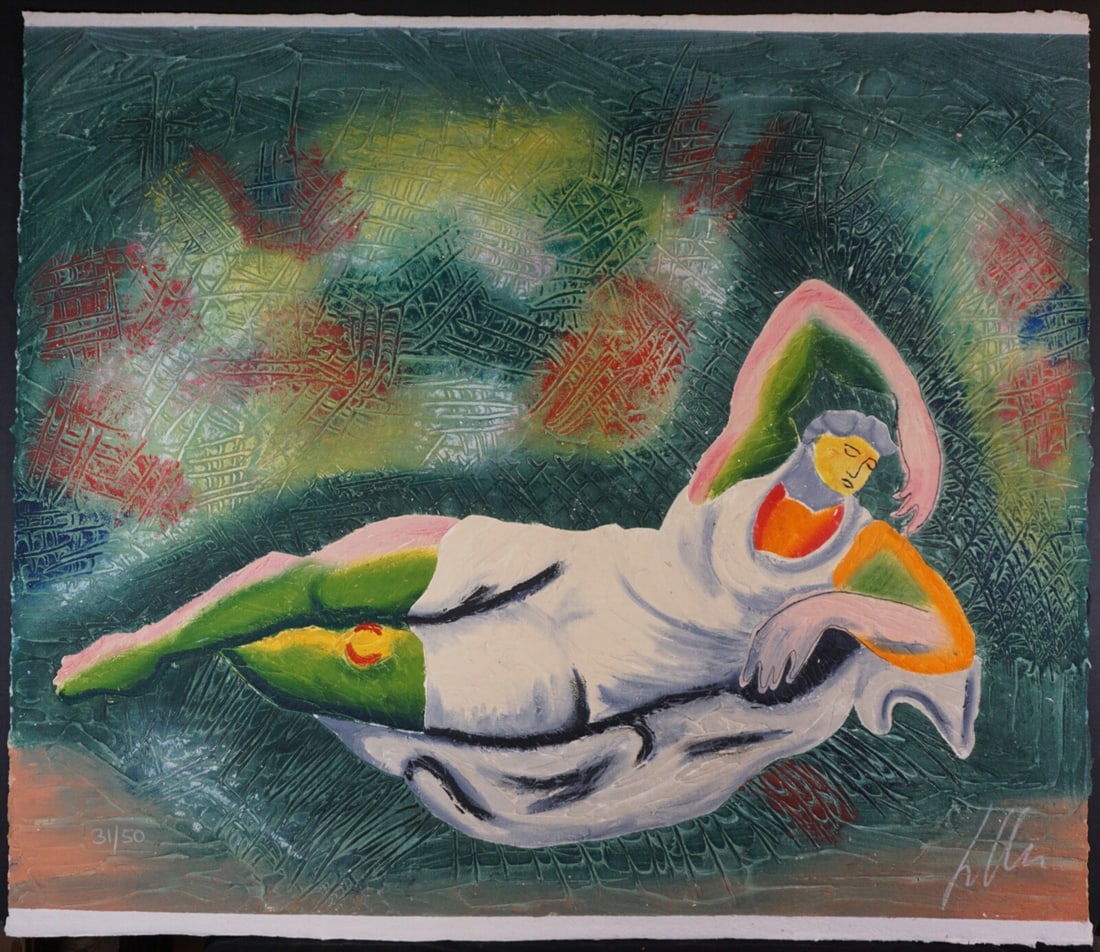Sandro Chia Untitled #4 Hand Signed Etching: Artist: Sandro Chia Title: Untitled #4 Year: 1989-1990 Dimensions: 38 in. X 45 in. Edition: From the edition of 50 Medium: Carborundum etching with hand coloring on Handmade Paper Signature: Hand Sign