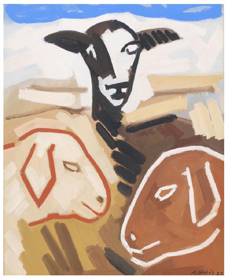 ROBERT LLIMóS (1943). "SHEEP", 1988.: ROBERT LLIMóS (1943). Oil on canvas. Signed and dated on the lower right corner. 88 x 65 cm.; 101 x 84,5 cm. (frame).