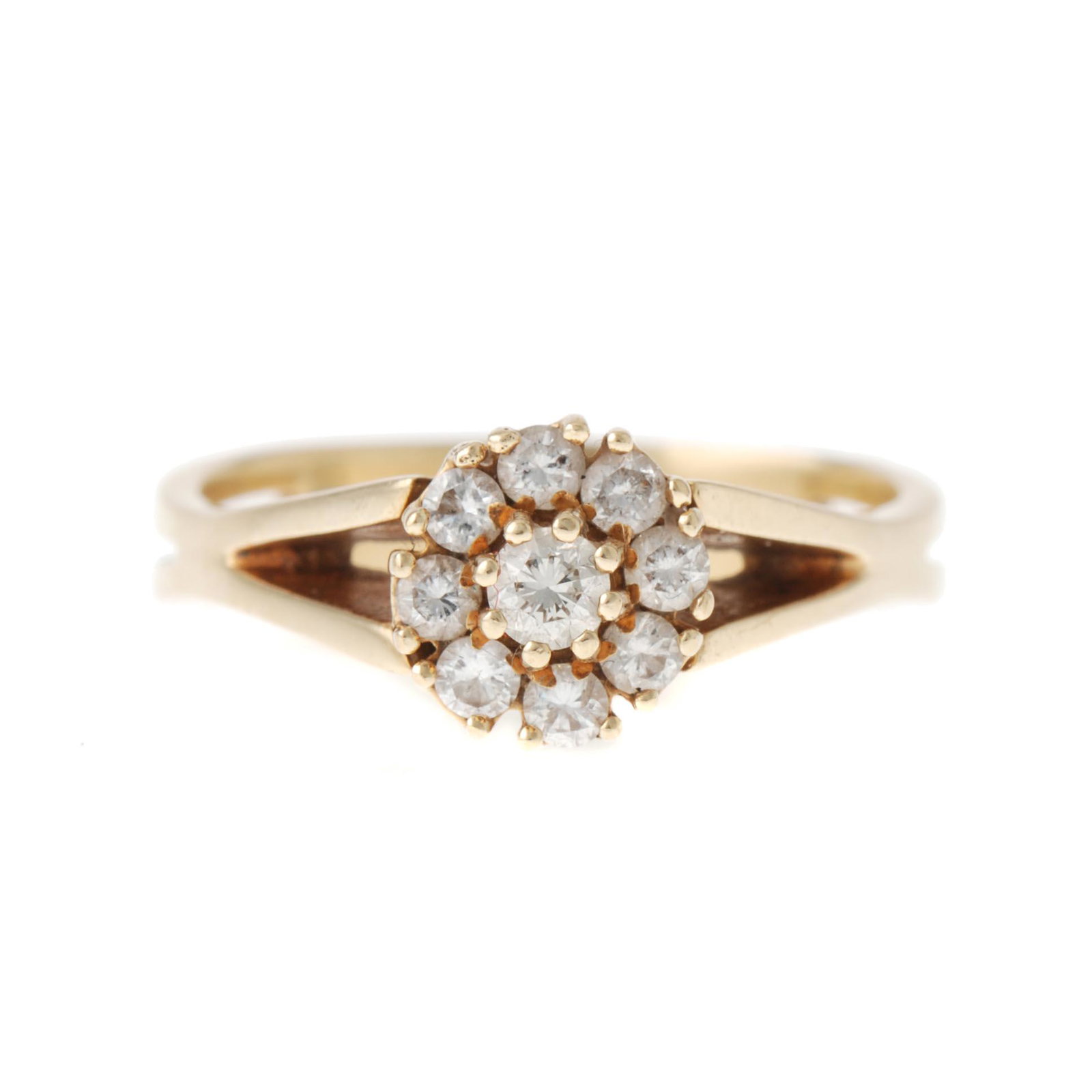 DIAMONDS ROSETTE RING.: In 18 kt. yellow gold with 0.50 ct. brilliant cut diamonds 4.4 gr.