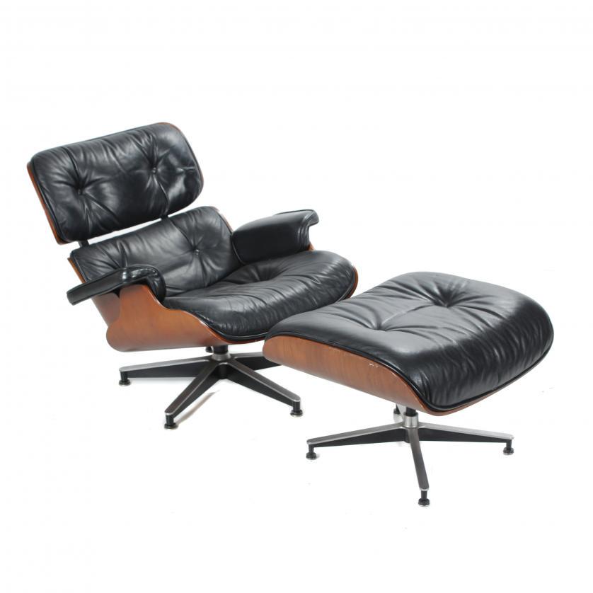 AFTER CHARLES & RAY EAMES MODELS. ARMCHAIR AND STOOL. (1 of 3)