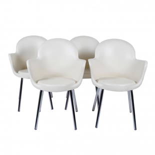 MARCELLO ZILIANI (1963). SET OF FOUR ITALIAN CHAIRS,: Propylene and chromed metal tube legs.Stackable.Design by Marcello Ziliani for Sintesi.Marking on the base.Height 83.5 cms.