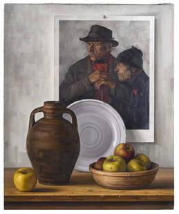 LLUÃS GALLART Y GARCIA (1922-1985). "STILL LIFE.: Oil on canvas.Signed on the front and back.The painting partially reproduces one of the most popular works by Wilhelm Leibl, "The Politicians of the People" (1877, Kunstmuseum Winterthur, Stiftung Osk