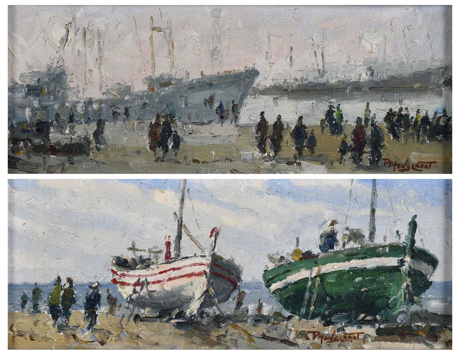 PERE MONTSERRAT (1926). Pair of oil paintings: "DE (1 of 11)