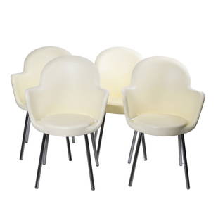 MARCELLO ZILIANI (1963). SET OF FOUR ITALIAN "GOGÓ": Propylene and chromed metal tube legs.Stackable structure.Design by Marcello Ziliani for Sintesi, 1980's.Mark on the base.Height 84 cms.