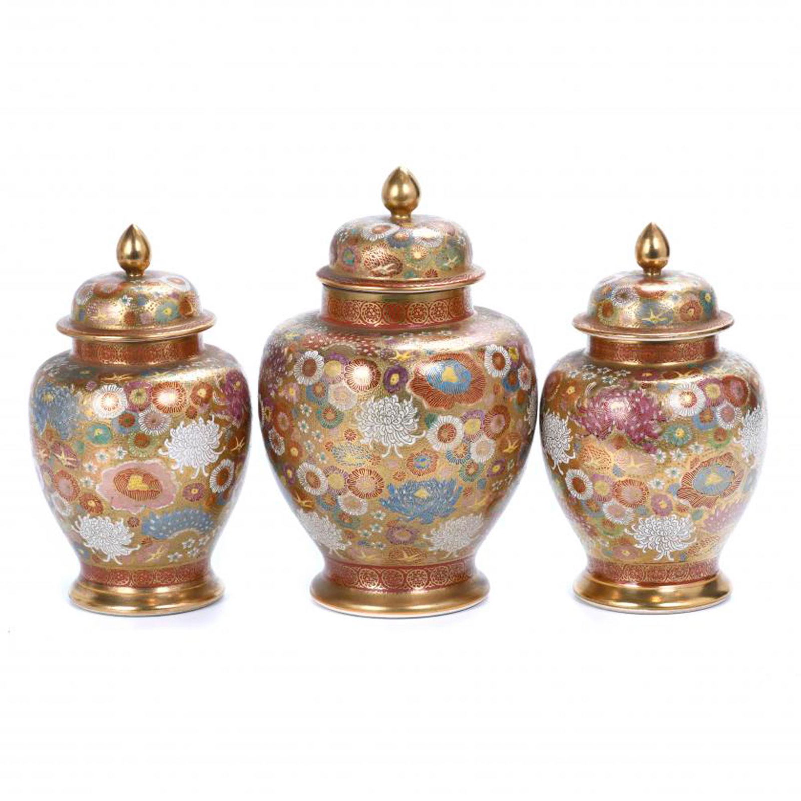 SET OF THREE SATSUMA STYLE JAPANESE JARS, MID 20TH (1 of 2)