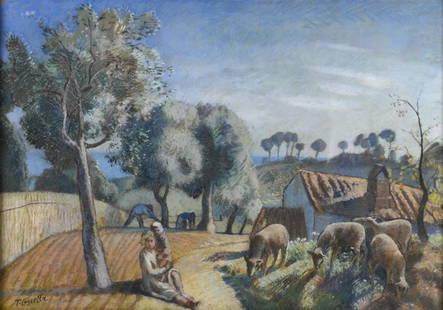 TOMMASO CASCELLA (1890-1968). "RURAL LANDSCAPE".: Pastel on paper. Signed. Framed with glass. 67 x 97 cm; 90 x 119 cm (frame).